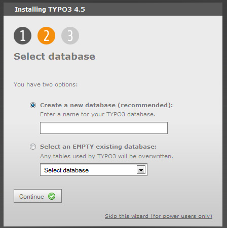Typo3 braucht eine Datenbank