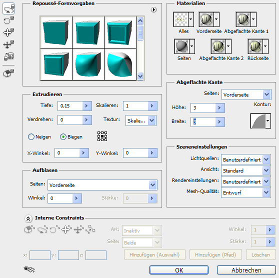 Der Repoussé-Dialog von Photoshop