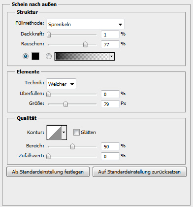 Auf die Spritzer auf dem Text wenden wir einen Schein nach außen an